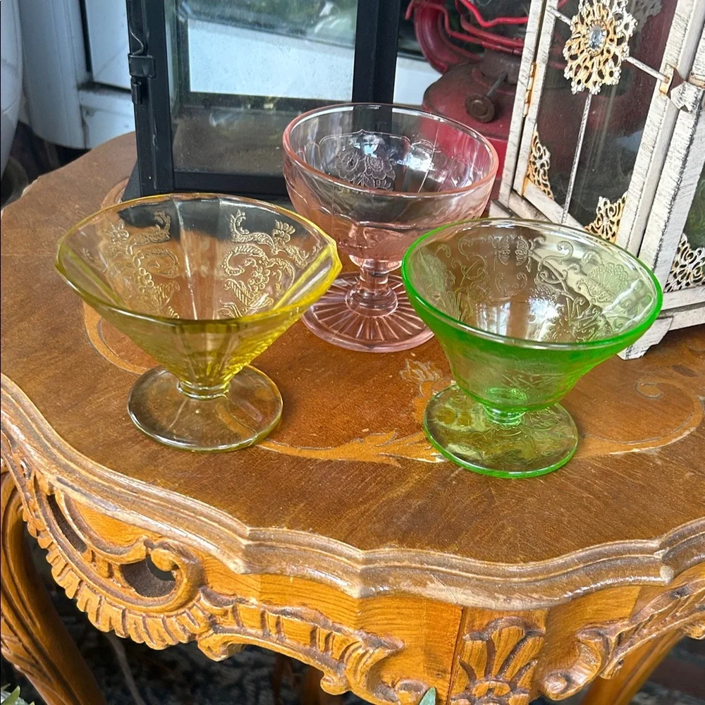 Three Vintage Depression Glass Dessert Cups